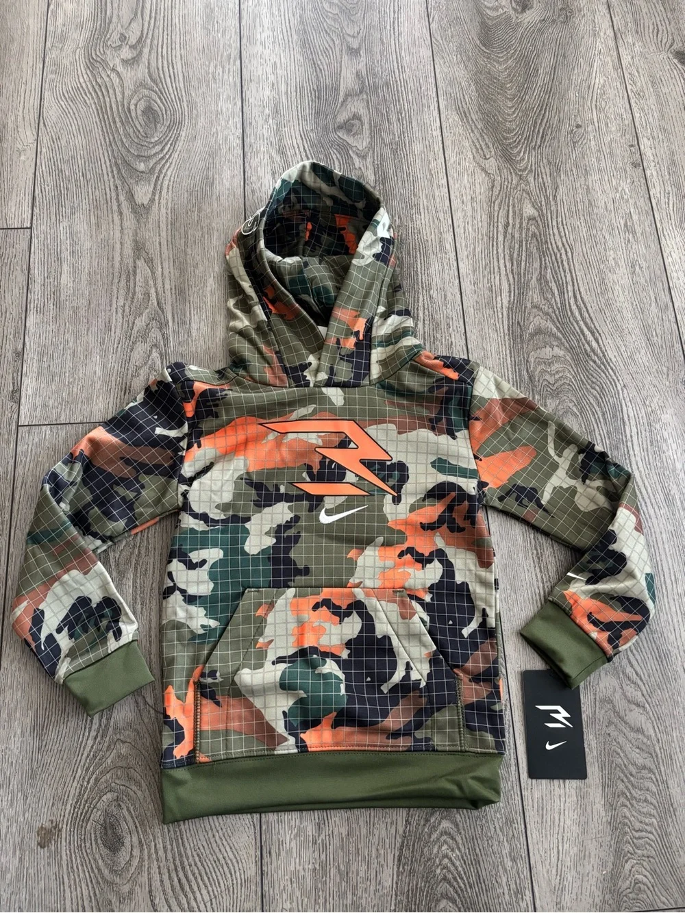 Nike Kids Camo Hoodie with Orange Accents